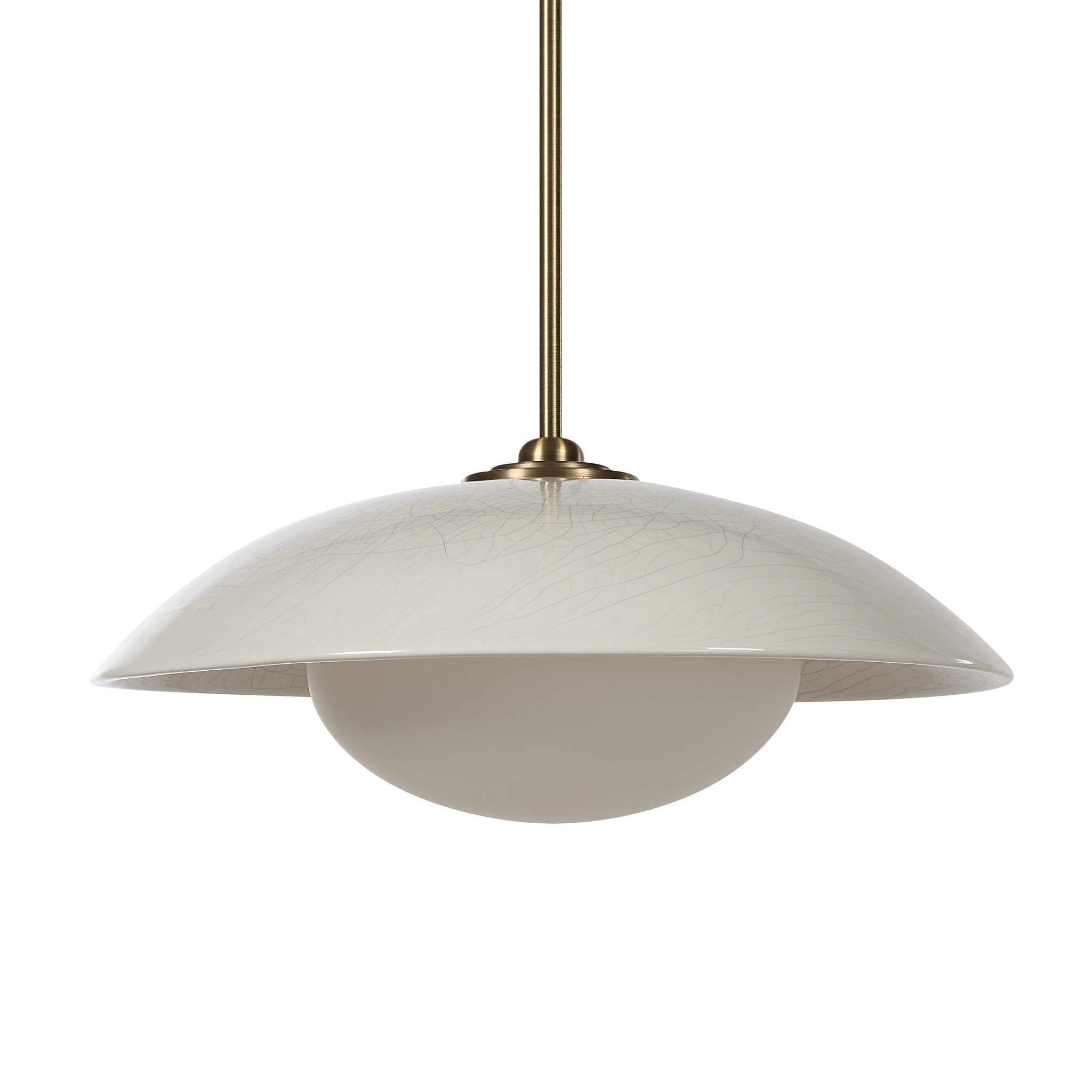 Abbie ceiling light fixture with a cream cracked shade and a spherical glass element