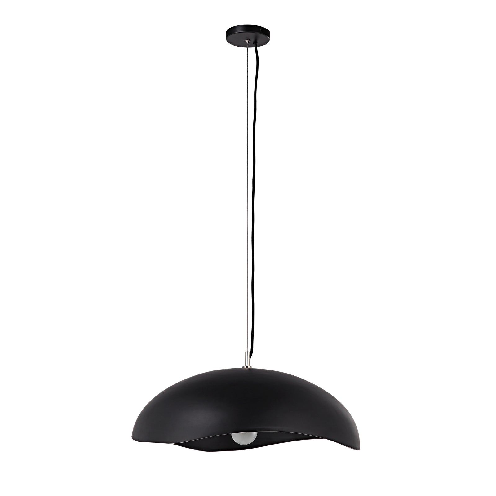Filomena Ceiling Fixture in black, featuring a sleek dome shape and a single bulb.