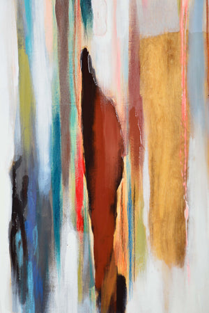 Harmon Wall Art close-up displaying rich colors like brown, gold, and blue in an abstract style.