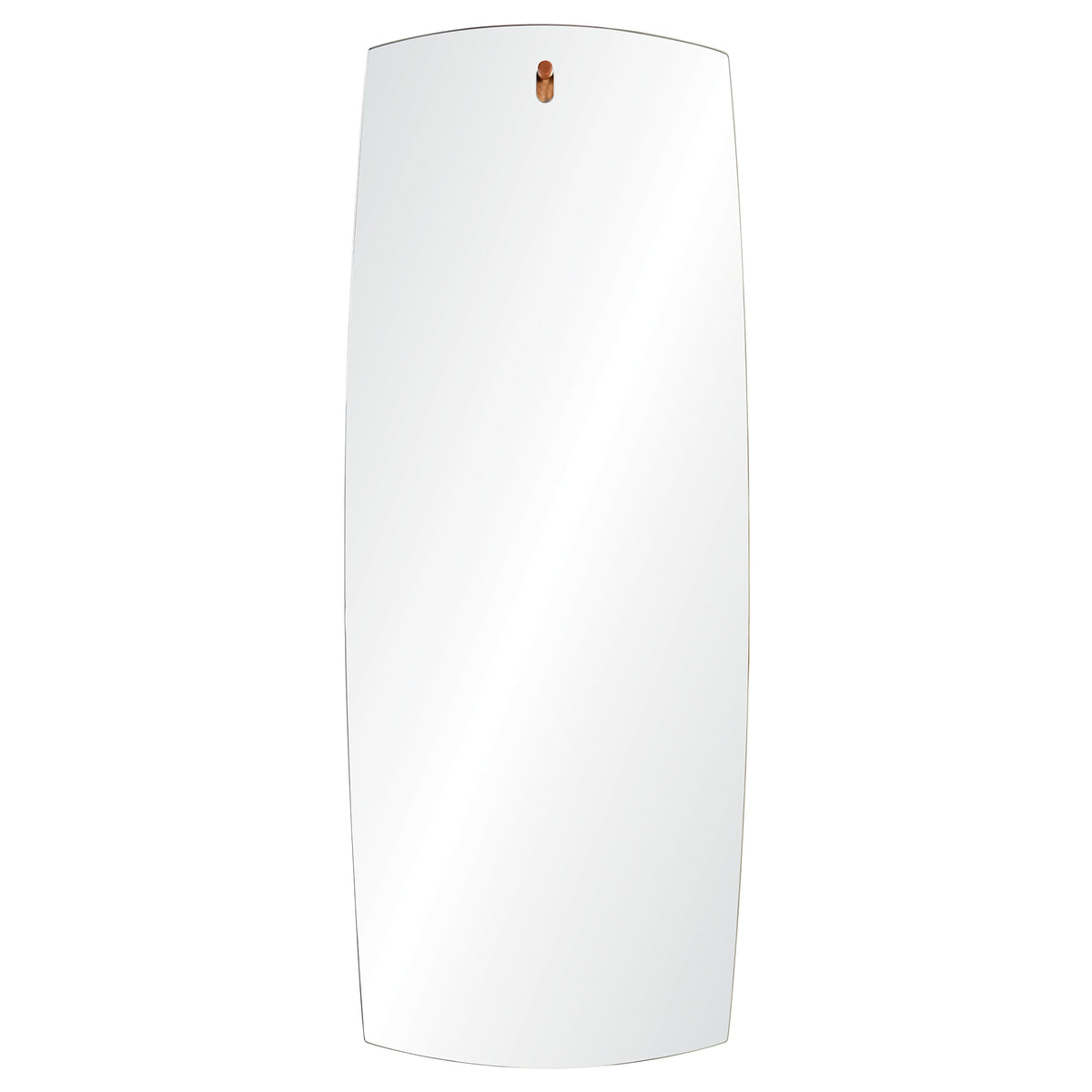 Corbel Wall Mirror with a sleek, curved design and a copper hanging fixture.
