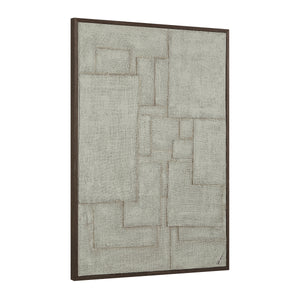 Caramelo wall art featuring a textured light gray canvas with abstract shapes.