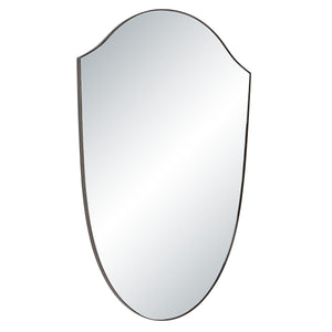 Reims mirror by Renwil, elegant shield shape, clear reflection, subtle frame.