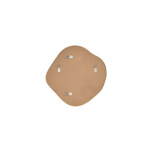 Nucleus Wall Mirror back view with four metal hooks on a tan backing.