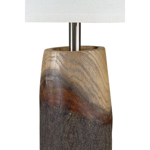 Close-up of Vinca Table Lamp showing the wooden base and white shade