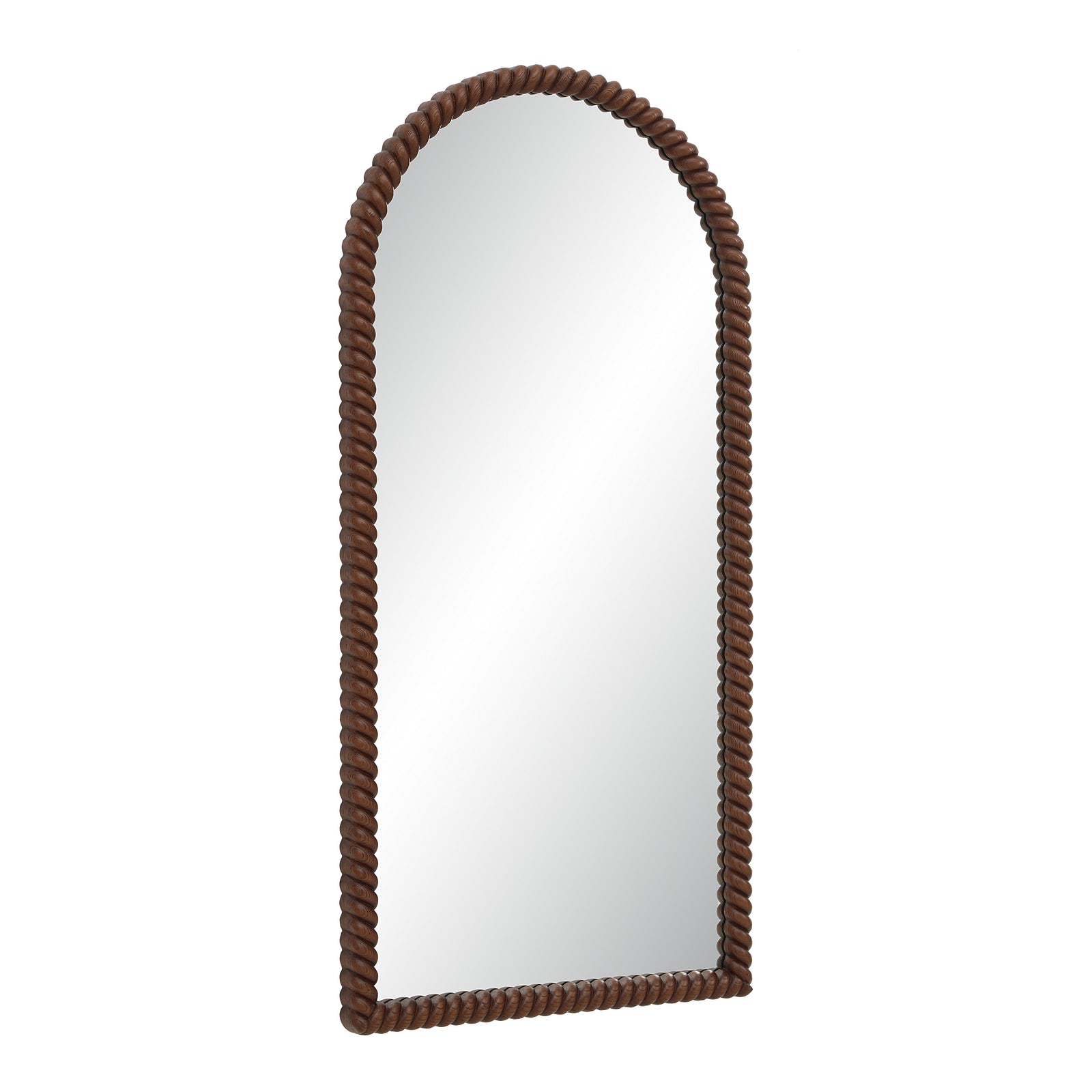Madiwell mirror with a brown twisted rope frame, arched top, and reflective surface.