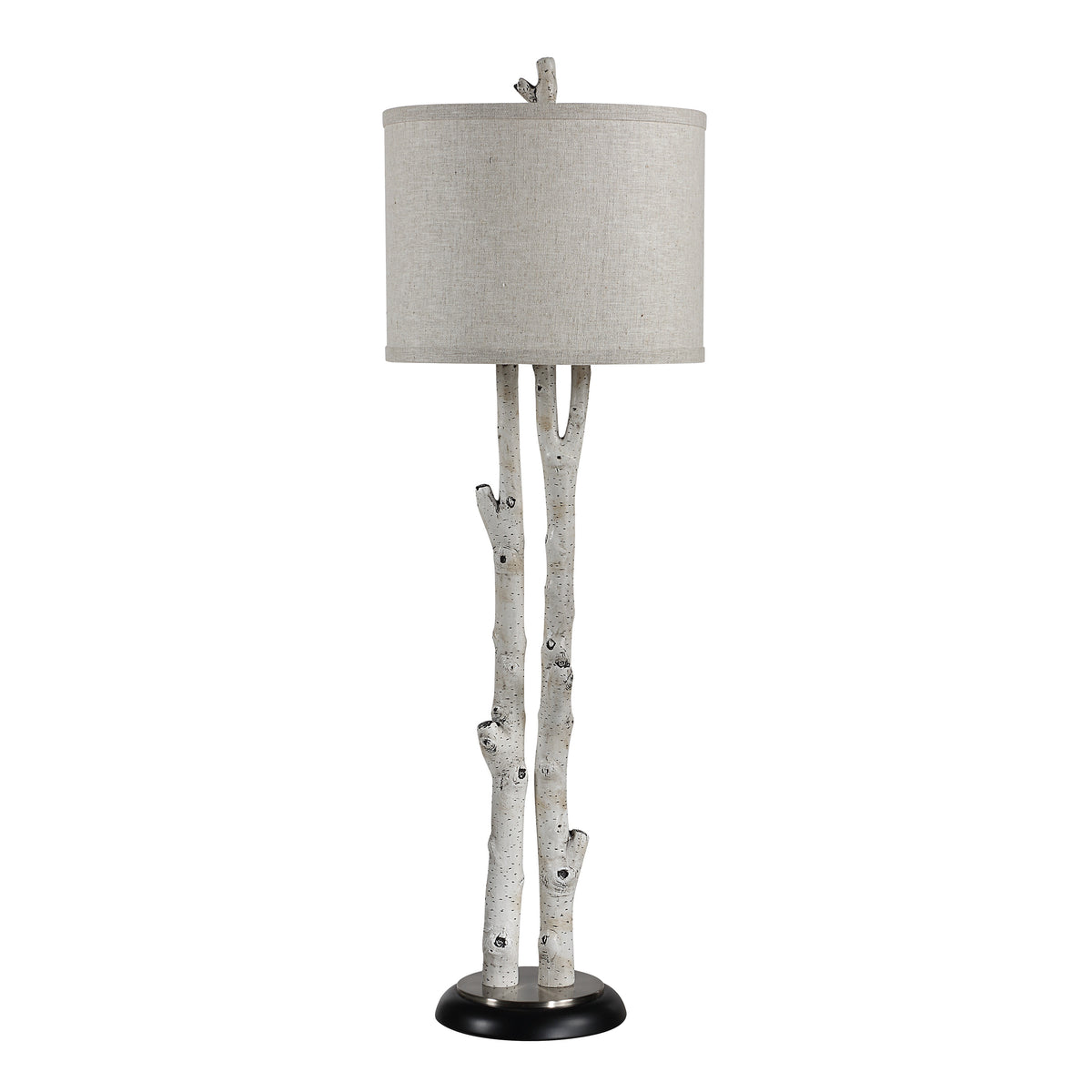 Leandro Table Lamp with a textured beige shade and white branch-style base.