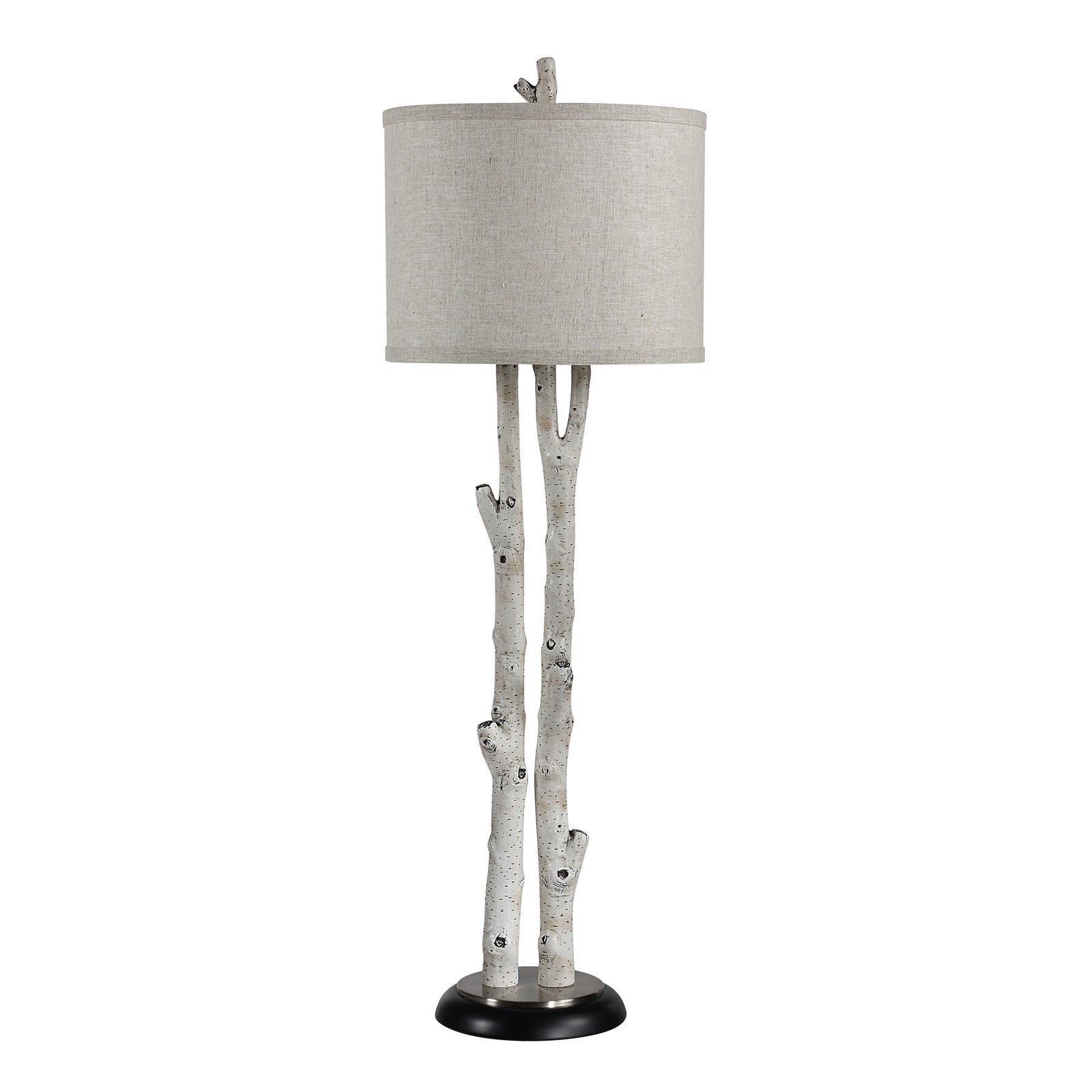 Leandro Table Lamp with a textured beige shade and white branch-style base.