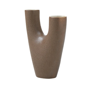 Garnier Small Vase featuring a modern U-shape, crafted from brown ceramic with a smooth surface.