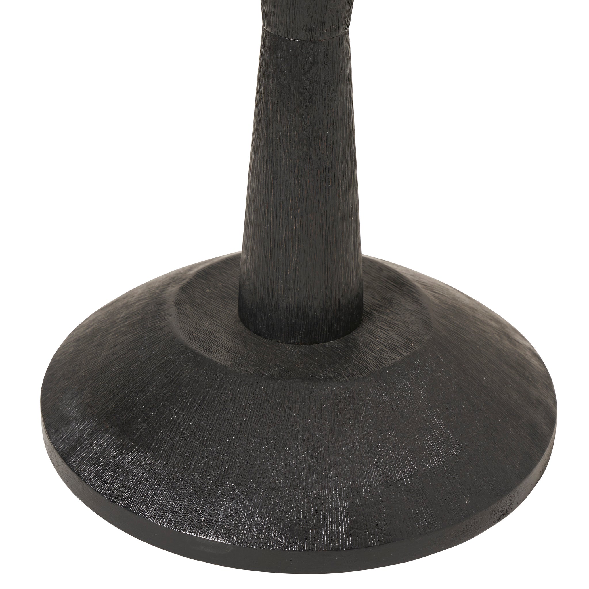 Close-up of the base of the Francine Floor Lamp showcasing its black finish