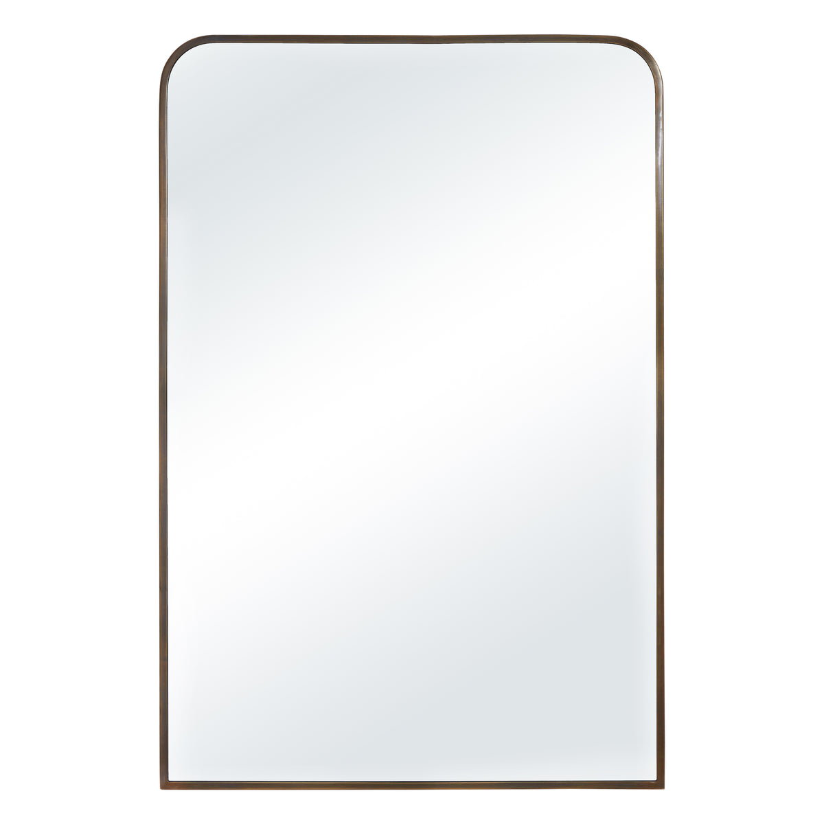 Jackline mirror by Renwil with a rounded top and bronze frame, showcasing a clear reflective surface.