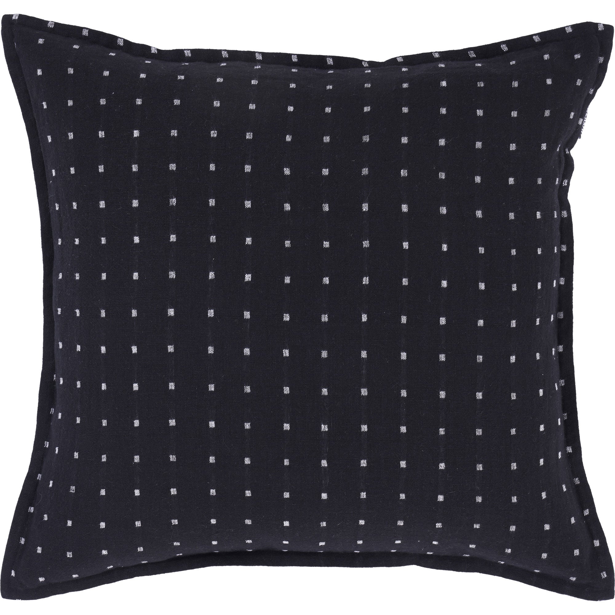Brittany Indoor Pillow in black with white square pattern, showcasing textured fabric.