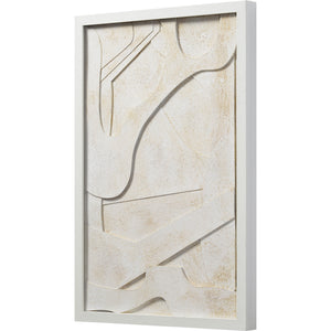 Pathfinder wall art viewed from the side, highlighting the layered white design and textured finish.