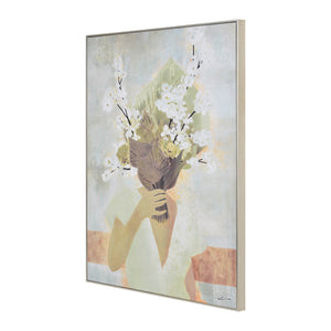 Casoria Canvas Art side view showing a figure with a bouquet of flowers in muted tones