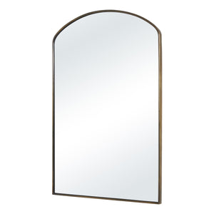 Clarisse mirror angled view showcasing an arched design and a bronze frame with a clear reflective surface.