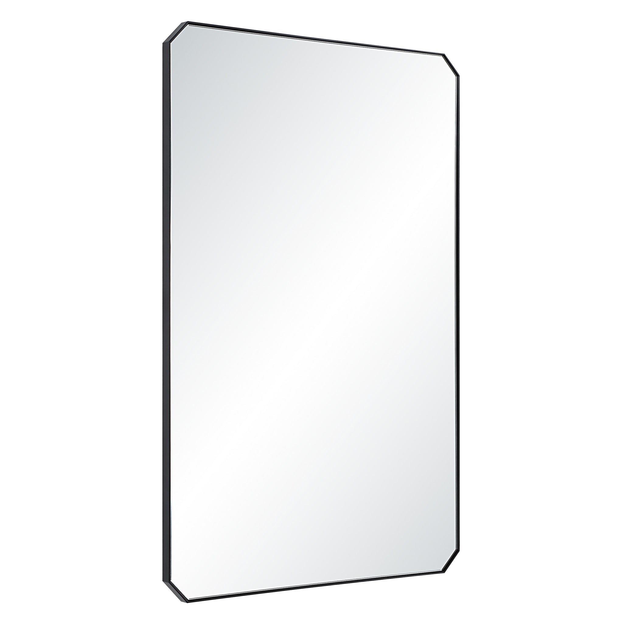 Jace mirror by Renwil, angled view showcasing a black frame and reflective surface.