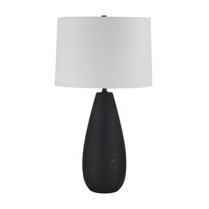 Tala Table Lamp with a black base and white shade, viewed from a slight angle
