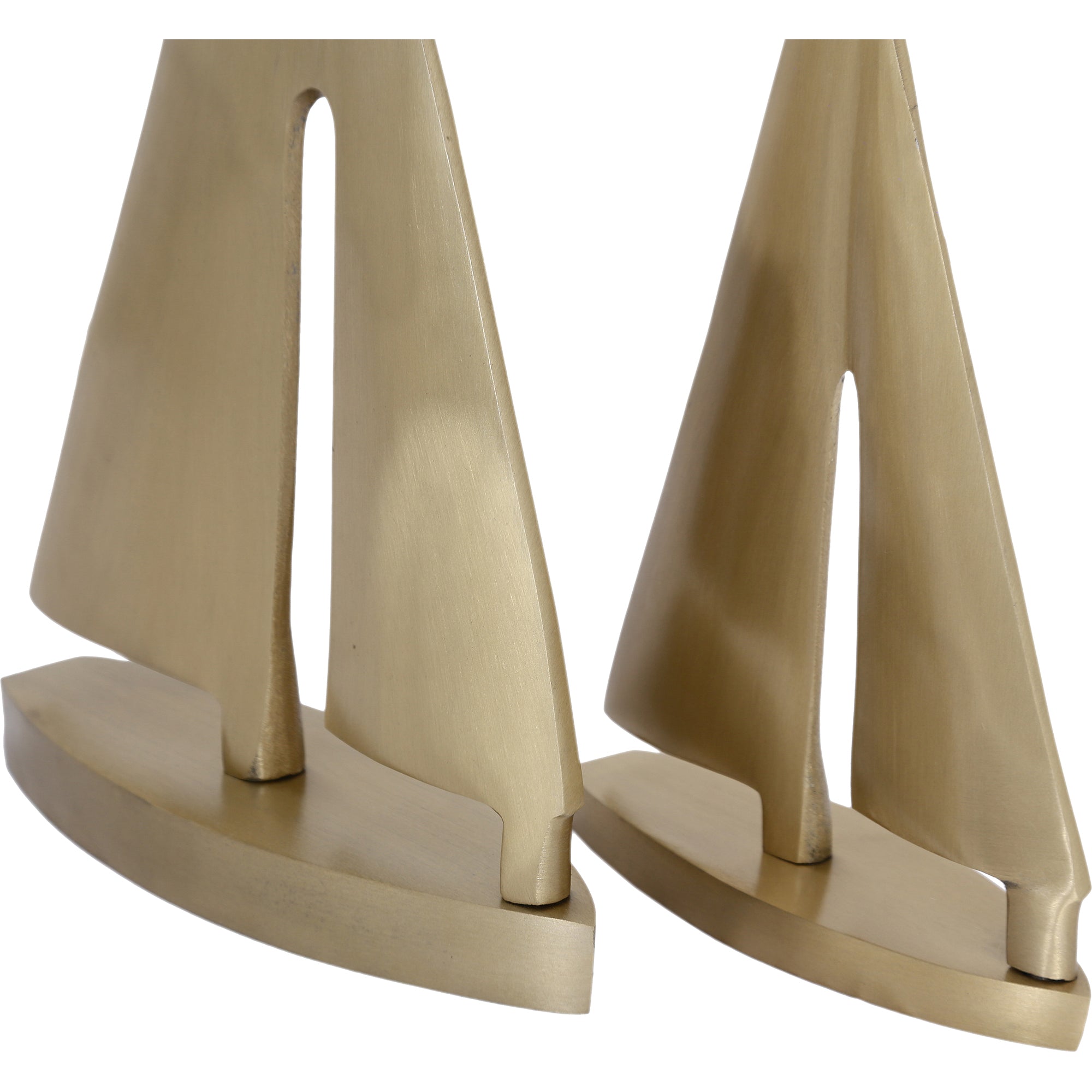 Fable Statue by Renwil, side view of two gold sailboat sculptures showcasing their elegant design.