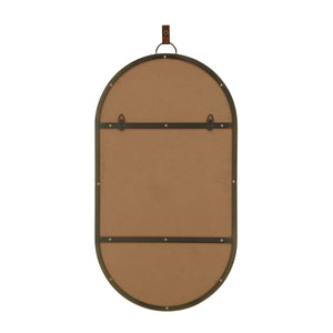 Back view of Hudson mirror by Renwil, featuring a brown backing and metal hooks.