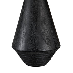 Close-up of Tortora Table Lamp's black textured base with ribbed details.