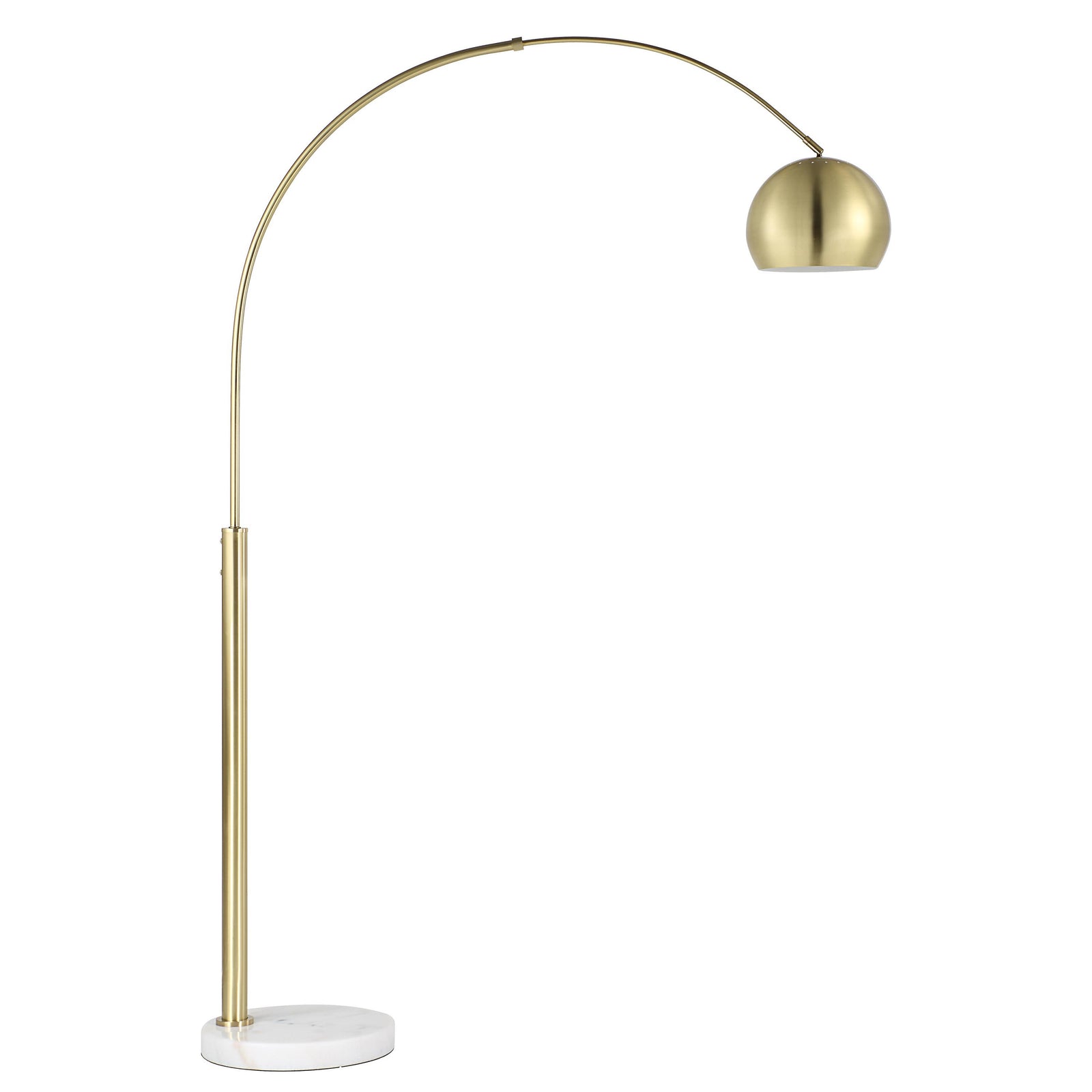 Daleela floor lamp with a gold finish and marble base, featuring an arched design.
