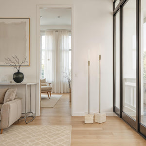 Chambers candle holders placed in a bright hallway with minimalist decor