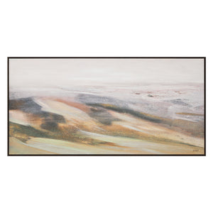 Cresta canvas art featuring soft hues of beige, brown, and green with abstract landscape design.