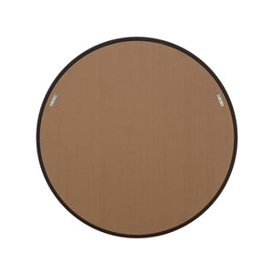 Back view of Potro mirror with a round design and brown finish.