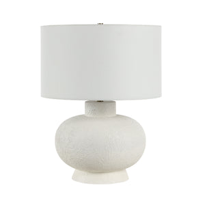 Mallow Table Lamp by Renwil with a textured white base and a white fabric shade.