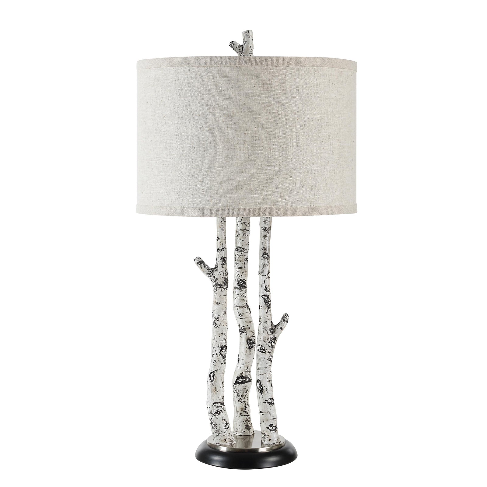 Naousa Table Lamp with white branch-style base and beige fabric shade