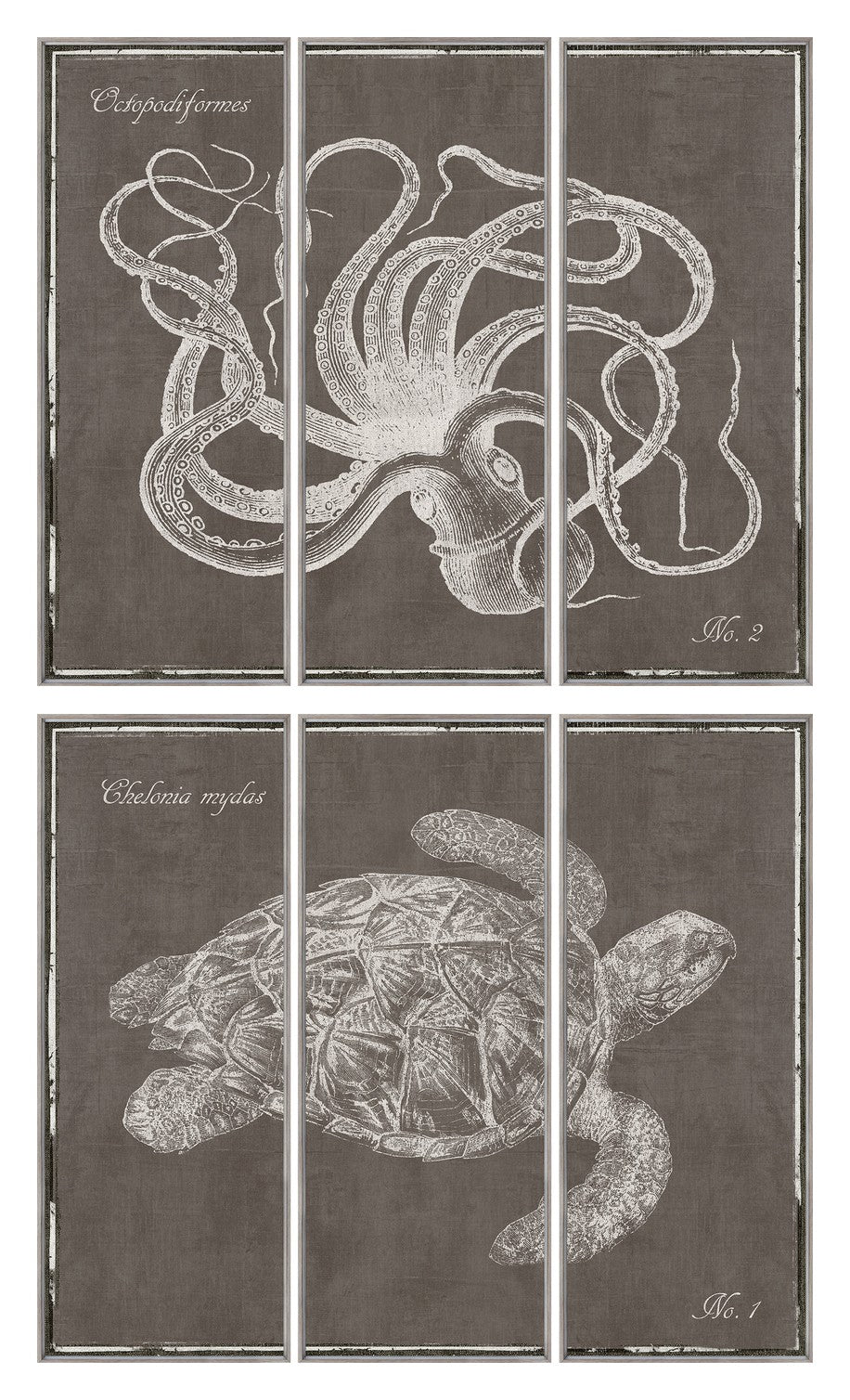 Octopus & Sea Turtle Triptych Pair Bundle