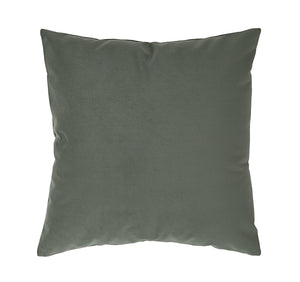Philemon indoor pillow in a soft green color, featuring a smooth, velvety texture and square shape.