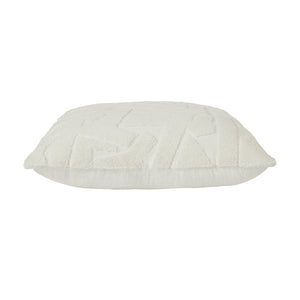 Side view of Merano indoor pillow in white with textured surface
