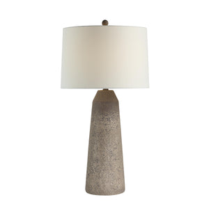 Limon Table Lamp by Renwil, featuring a textured brown base and white fabric shade.
