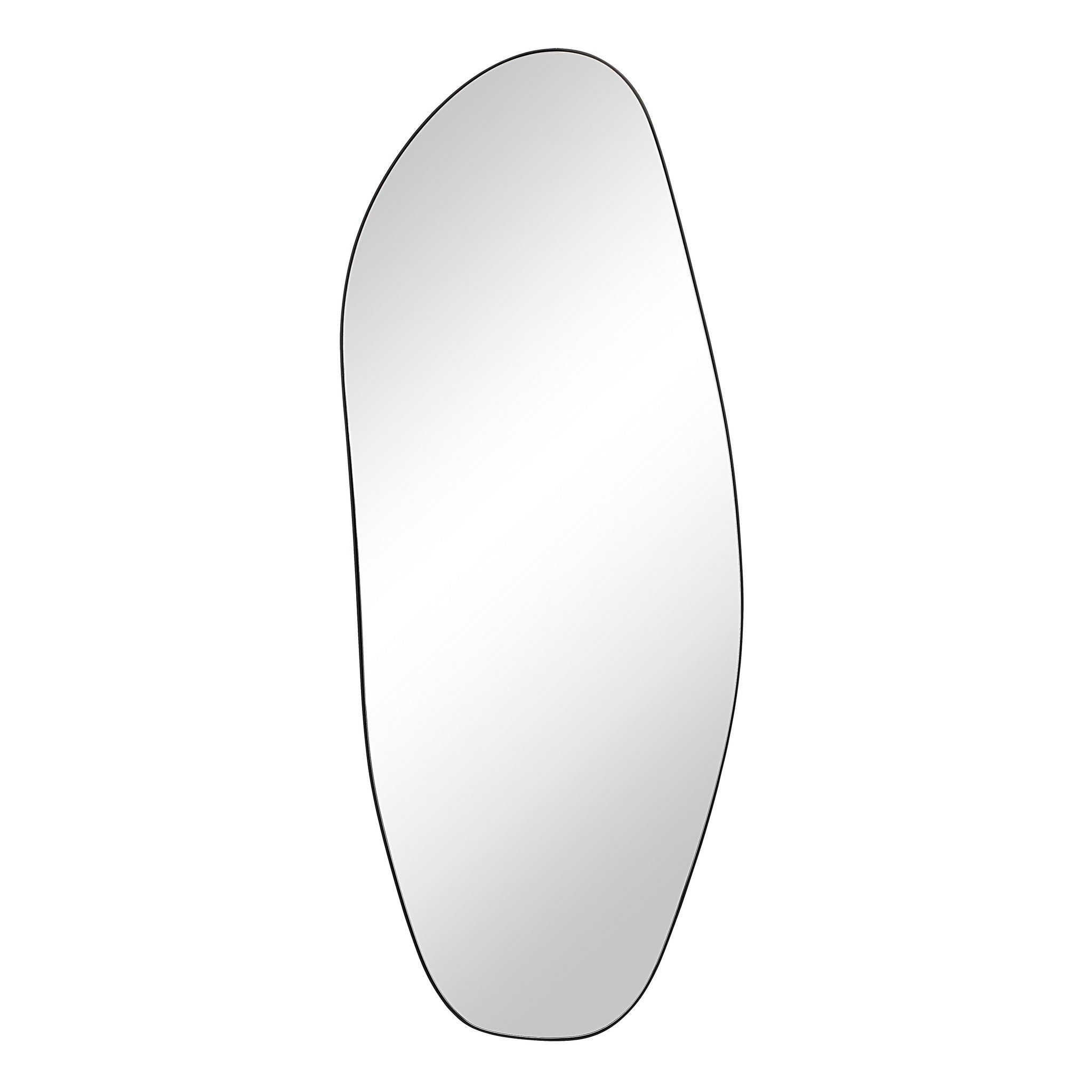Enina mirror by Renwil, sleek oval shape with a reflective surface and black outline.