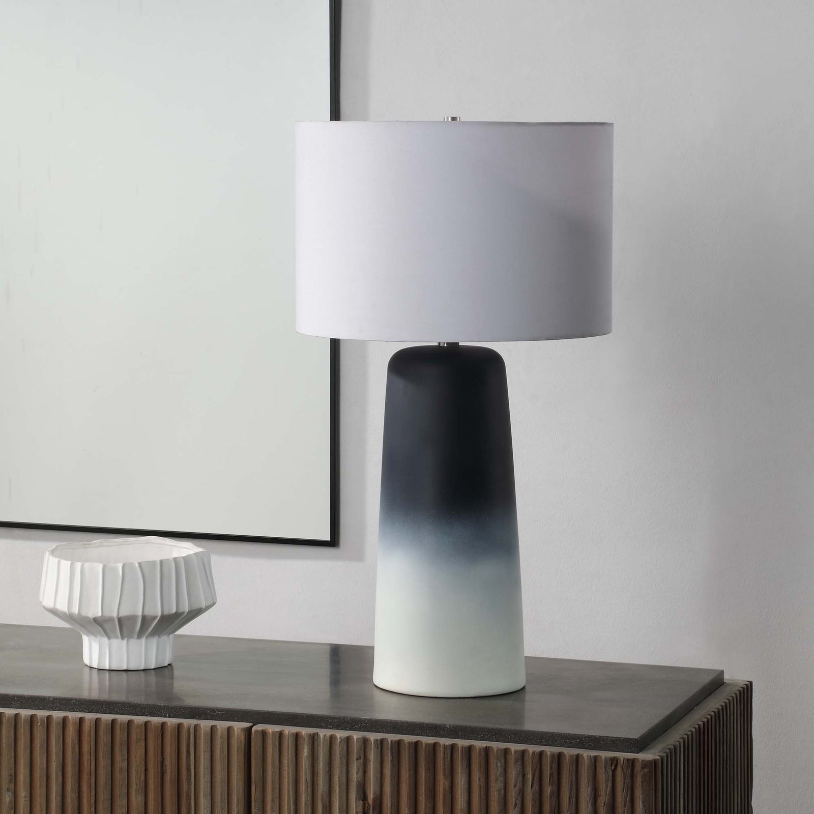 Monte Table Lamp with a gradient design, transitioning from black to white.