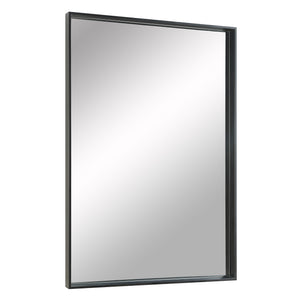 Annalise Wall Mirror angled view, featuring a black frame and a bright reflective surface.