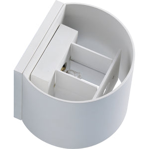 Zak Wall Sconce by Renwil, white circular design with internal light fixture.