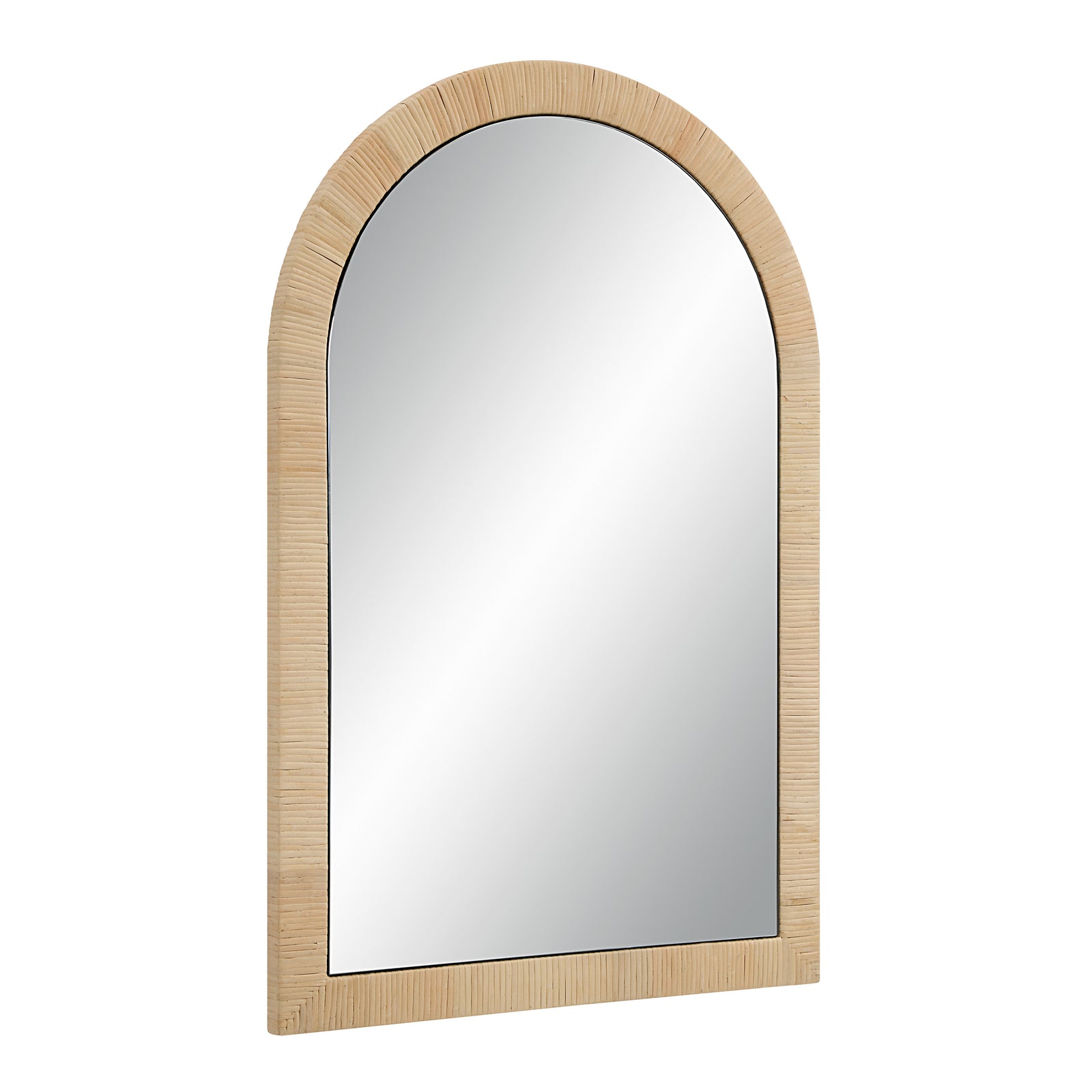 Tally Wall Mirror with an arched design and natural woven frame