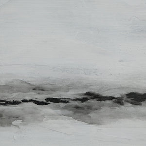 Close-up of a black and white abstract painting with soft brush strokes.