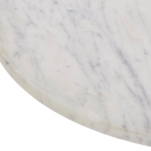 Close-up of Corrine Table's white marble top showcasing its natural veining