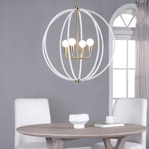 Basil Ceiling Fixture hanging above a wooden table, showcasing its design in a modern setting.