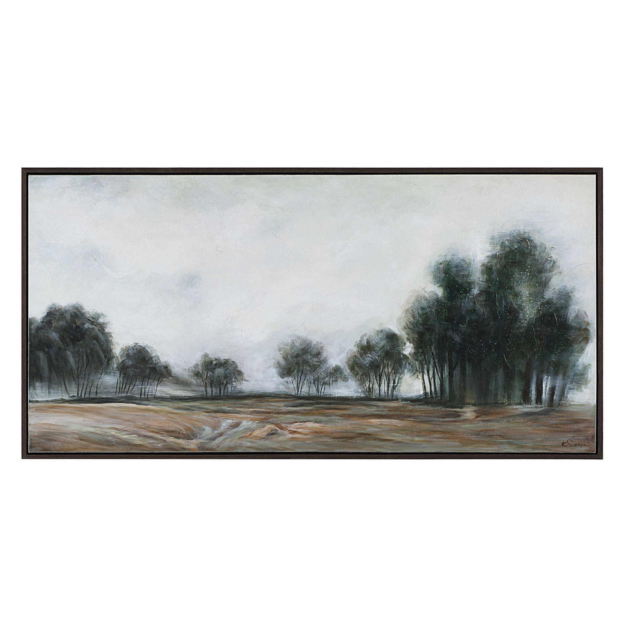 Westside canvas art featuring a serene landscape with trees and muted colors.