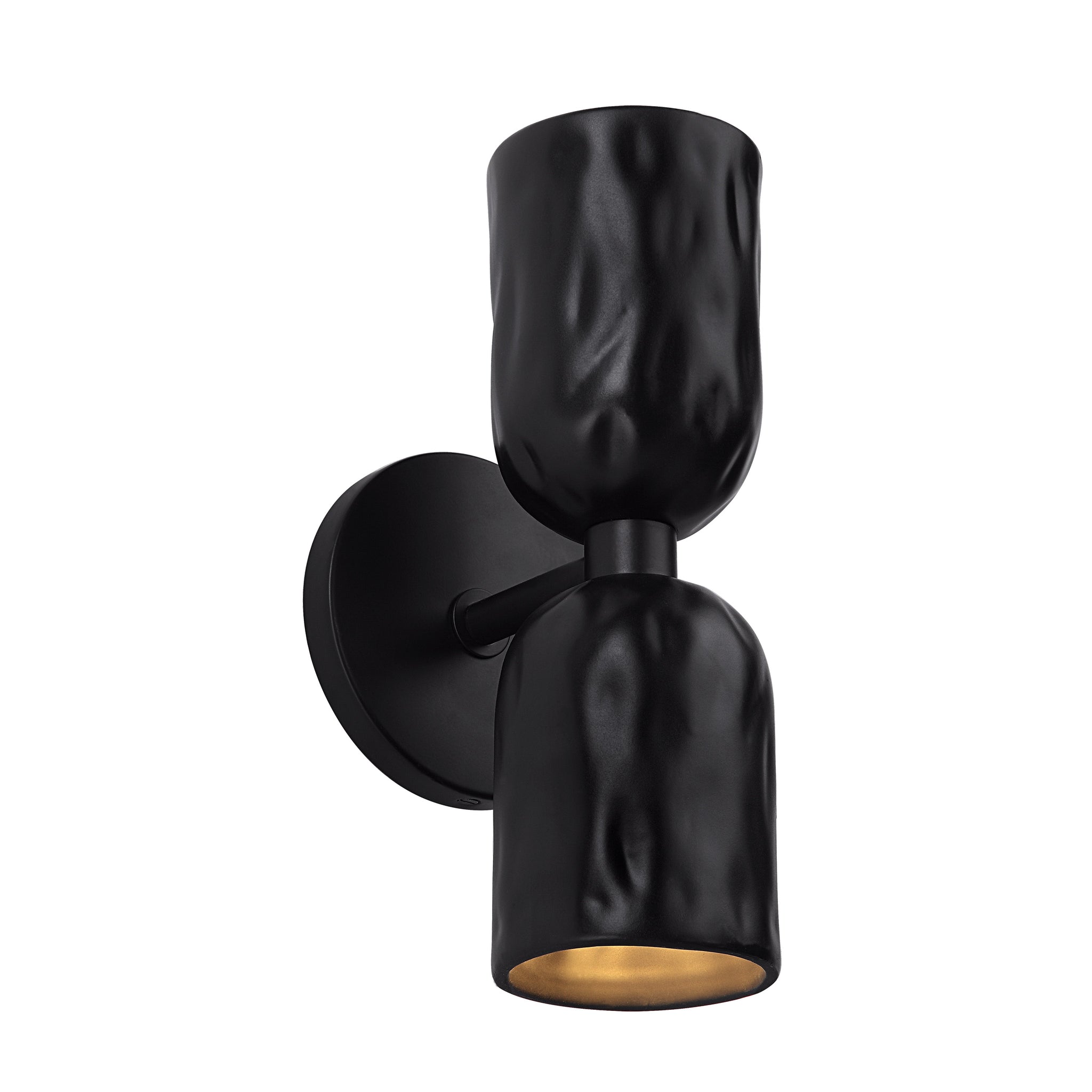 Alessia wall sconce in black with a gold interior, featuring a stylish, sculptural form.