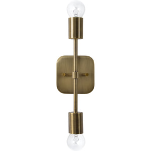 Anka Wall Sconce by Renwil, brass finish with two bulbs and a square backplate.
