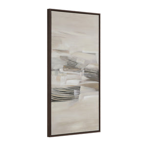 Lux canvas art by Renwil displayed at an angle, showcasing its beige abstract design.