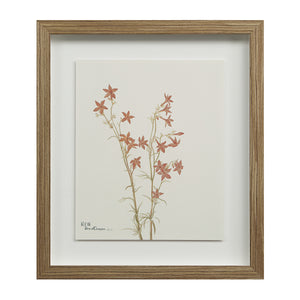 Crema canvas art featuring red flowers with green stems in a light wood frame.