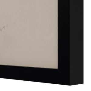 Adeline close-up of a black framed artwork with a soft beige background.