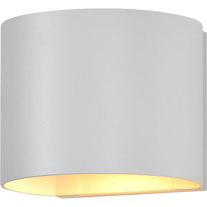 Zak Wall Sconce in white, rounded shape with soft light glowing from the interior.