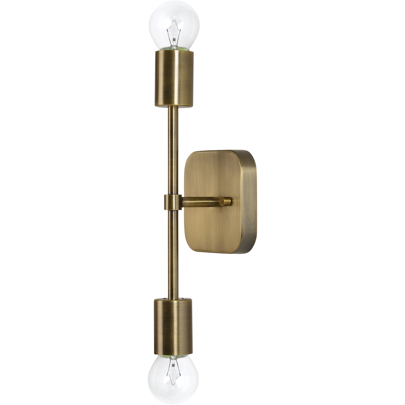 Anka Wall Sconce by Renwil, brass finish with two bulbs and a square backplate.