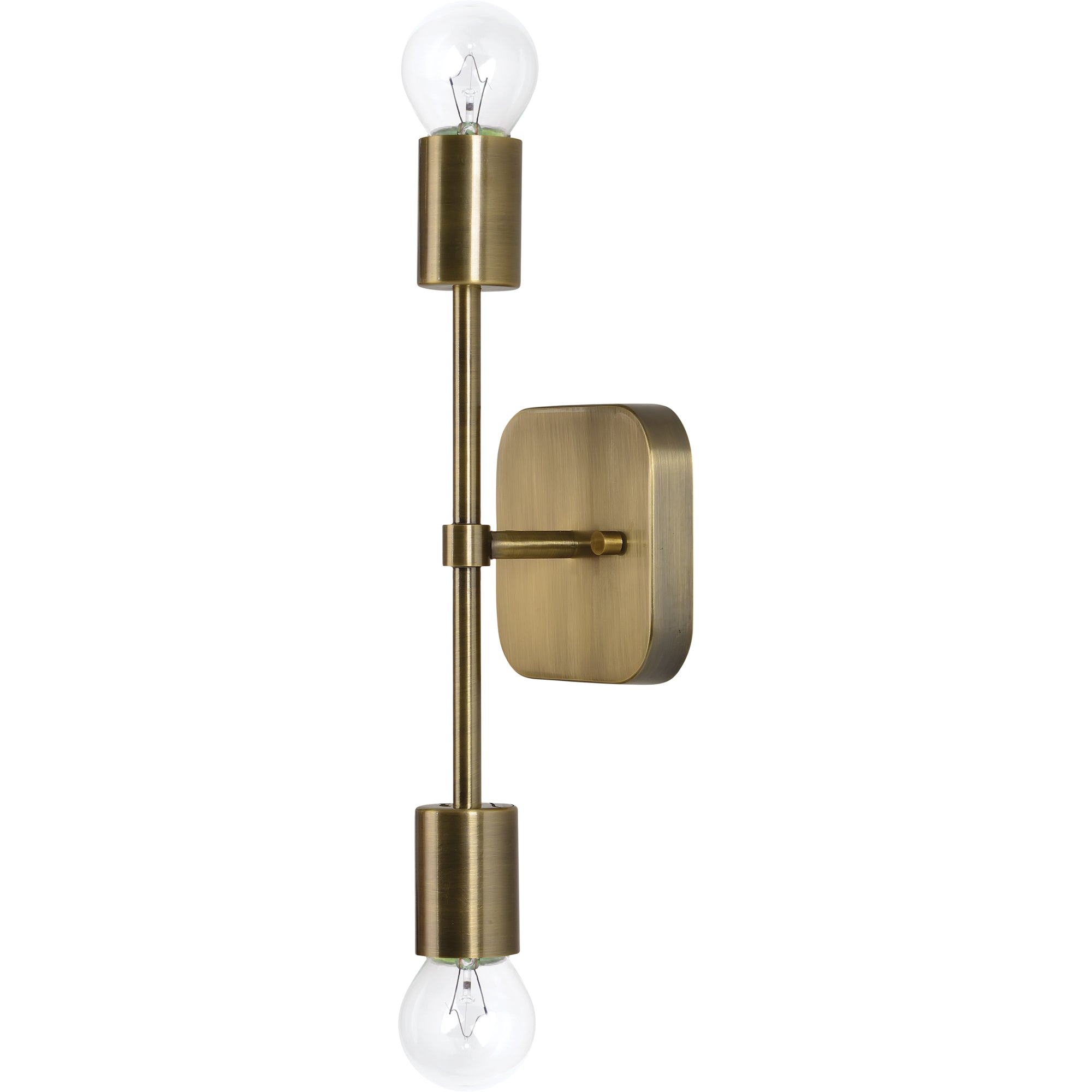 Anka Wall Sconce by Renwil, angled view showing brass finish and two bulbs.